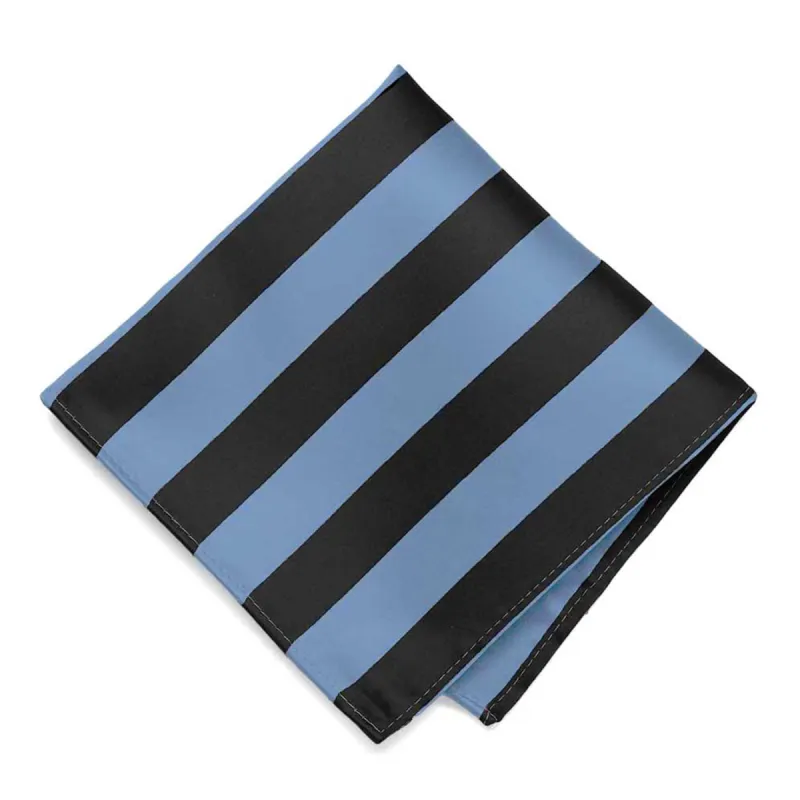 Cornflower and Black Striped Pocket Square sold by TieMart