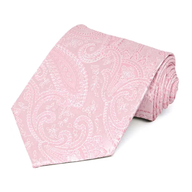 Pale Pink Clara Paisley Extra Long Necktie sold by TieMart