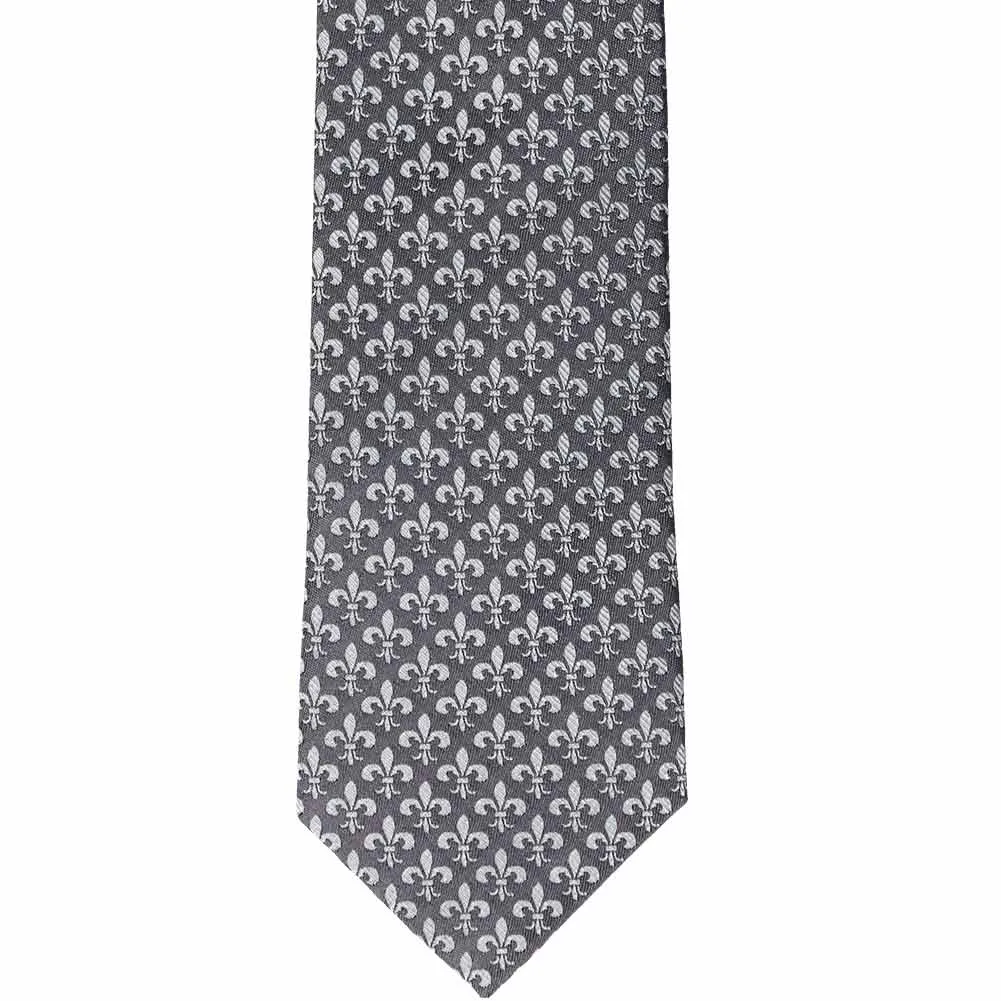 Dark Gray Fleur-De-Lis Silk Necktie sold by TieMart product image thumbnail 2