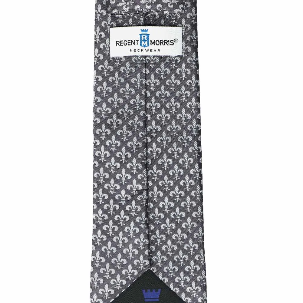 Dark Gray Fleur-De-Lis Silk Necktie sold by TieMart product image thumbnail 3
