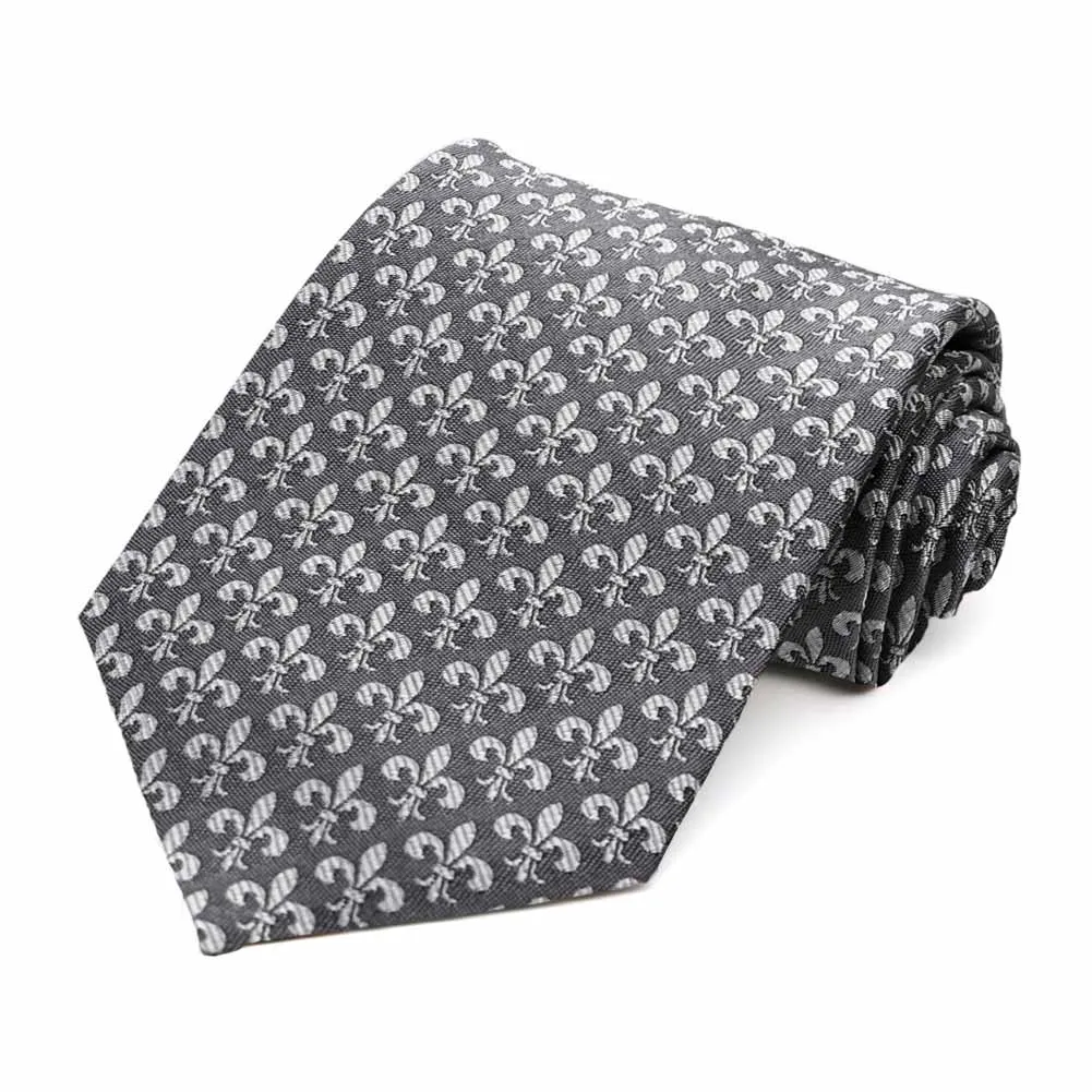 Dark Gray Fleur-De-Lis Silk Necktie sold by TieMart