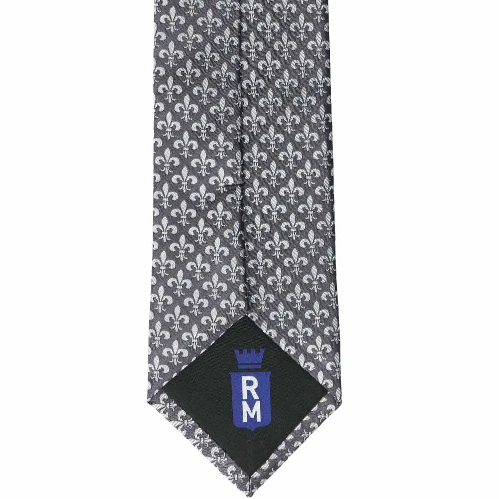 Dark Gray Fleur-De-Lis Silk Necktie sold by TieMart product image thumbnail 4