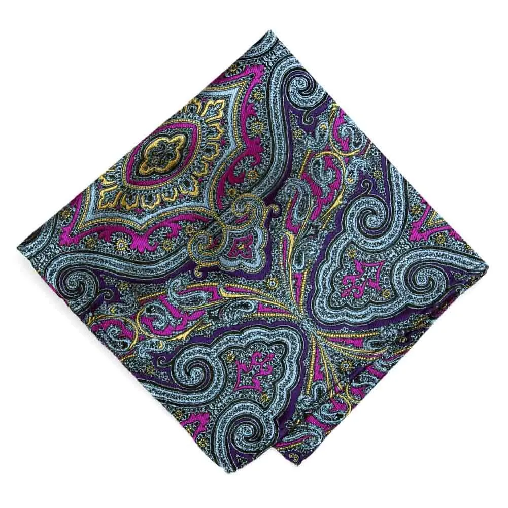 Purple Institute Paisley Silk Pocket Square sold by TieMart