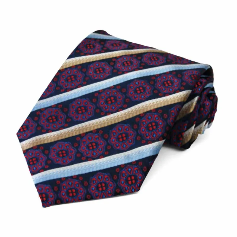 Red Mesa Medallion Stripe Necktie sold by TieMart