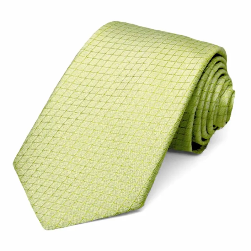 Light Chartreuse Groomsmen Lattice Cotton/Silk Narrow Necktie, 3" Width sold by TieMart