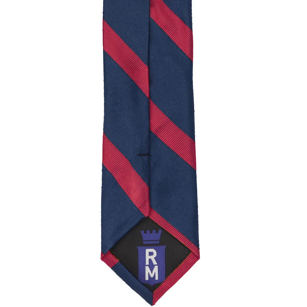 Navy Blue and Red Striped Cotton/Silk Slim Necktie, 2.5" Width sold by TieMart product image thumbnail 4