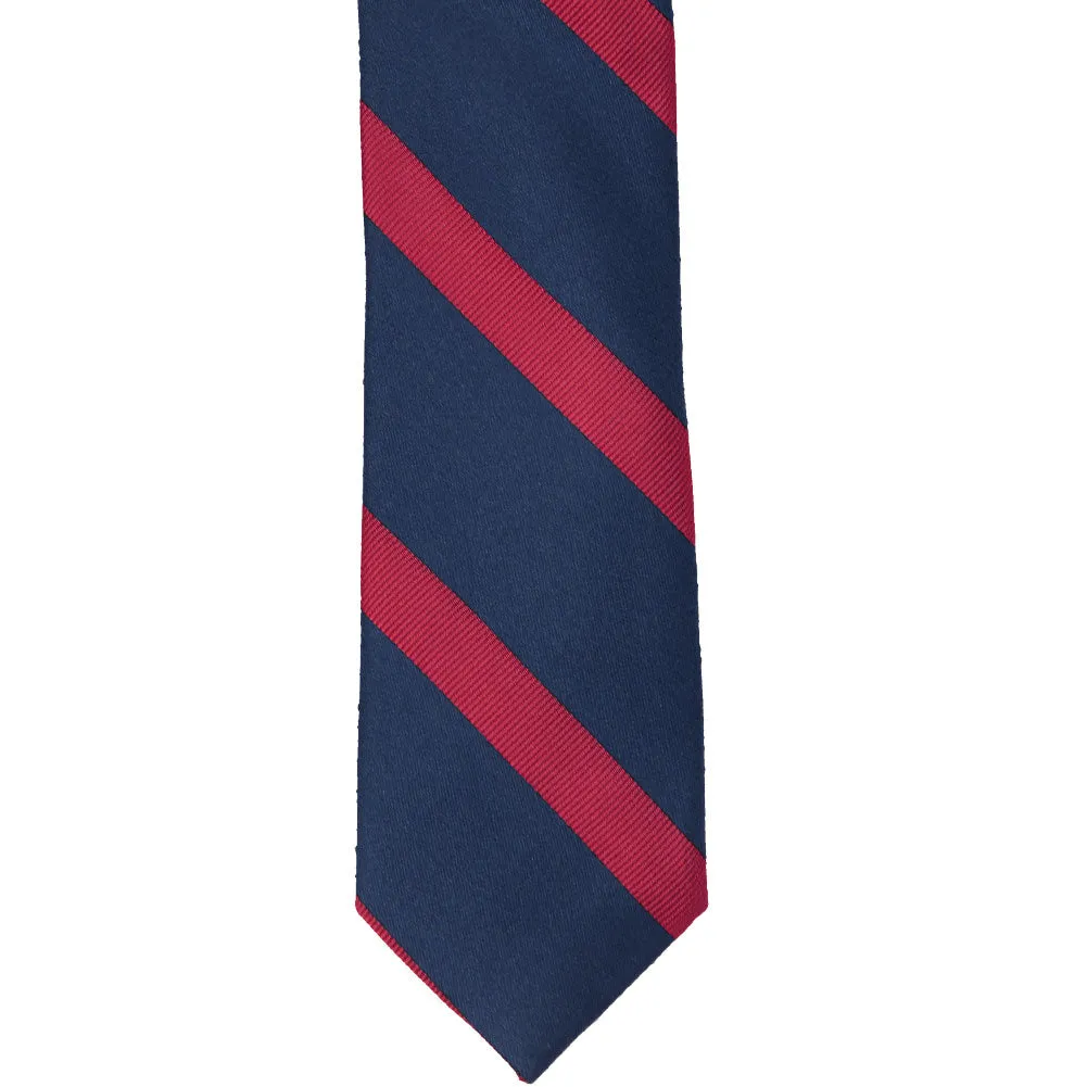 Navy Blue and Red Striped Cotton/Silk Slim Necktie, 2.5" Width sold by TieMart product image thumbnail 2