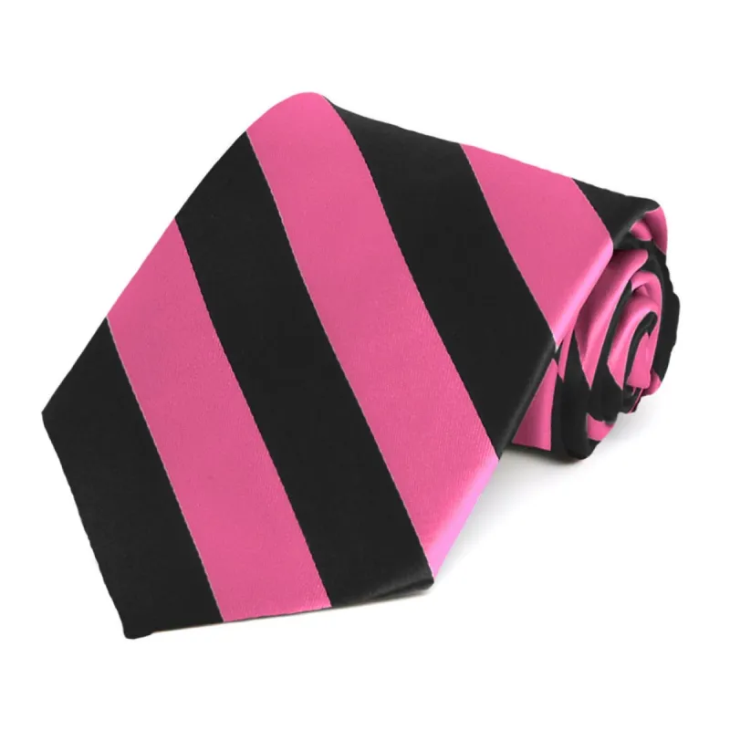 Hot Pink and Black Striped Tie sold by TieMart
