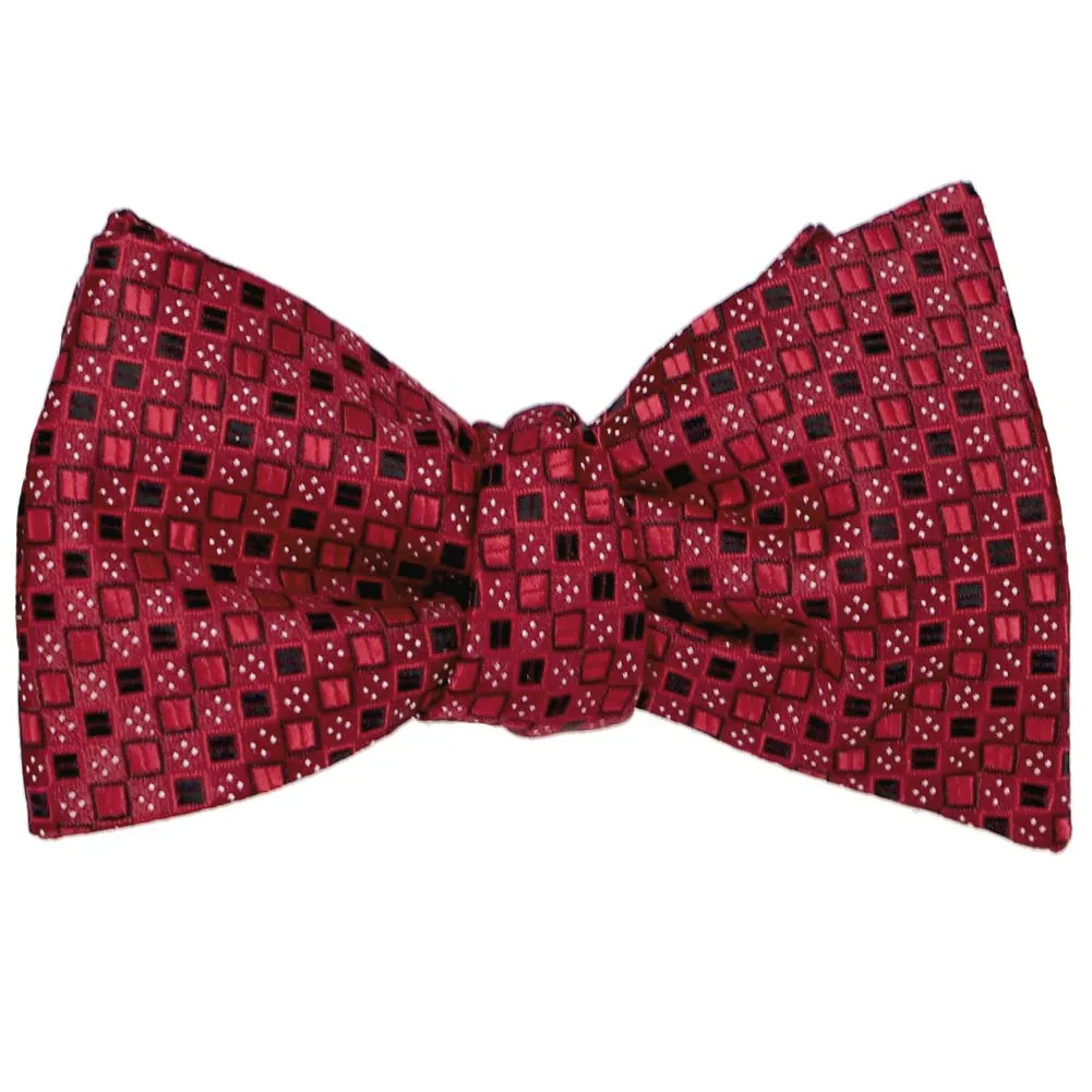 Crimson Red Marie Square Pattern Self-Tie Bow Tie sold by TieMart product image thumbnail 2