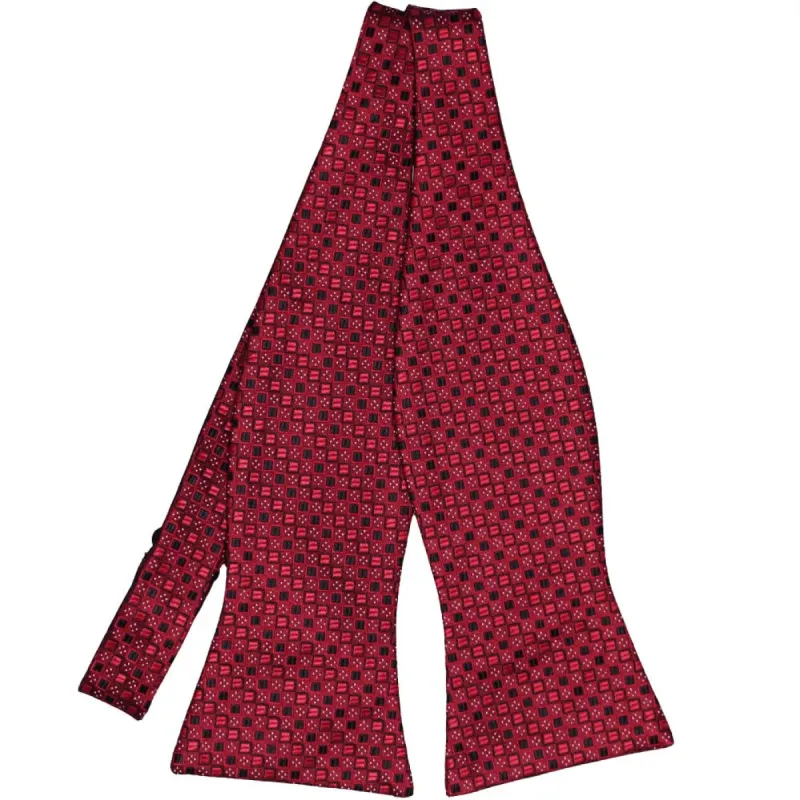 Crimson Red Marie Square Pattern Self-Tie Bow Tie sold by TieMart