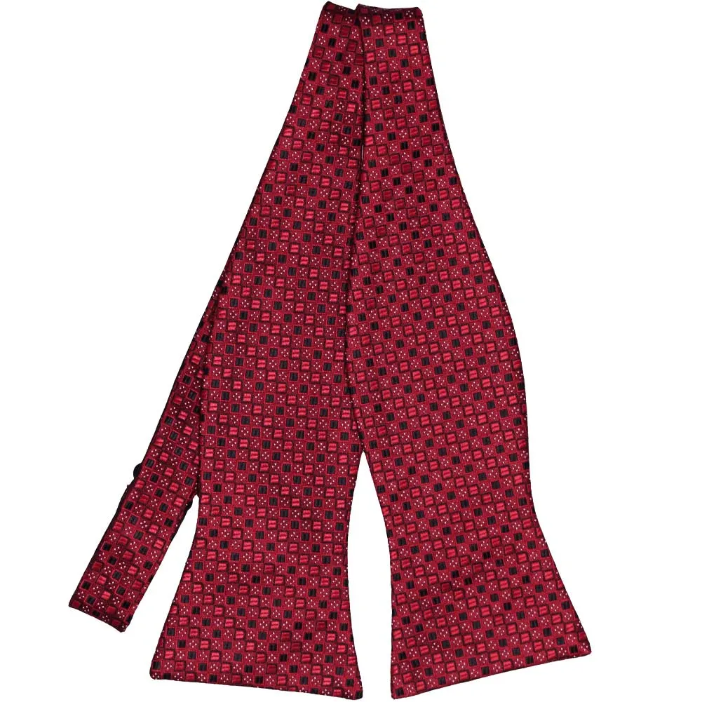 Crimson Red Marie Square Pattern Self-Tie Bow Tie sold by TieMart