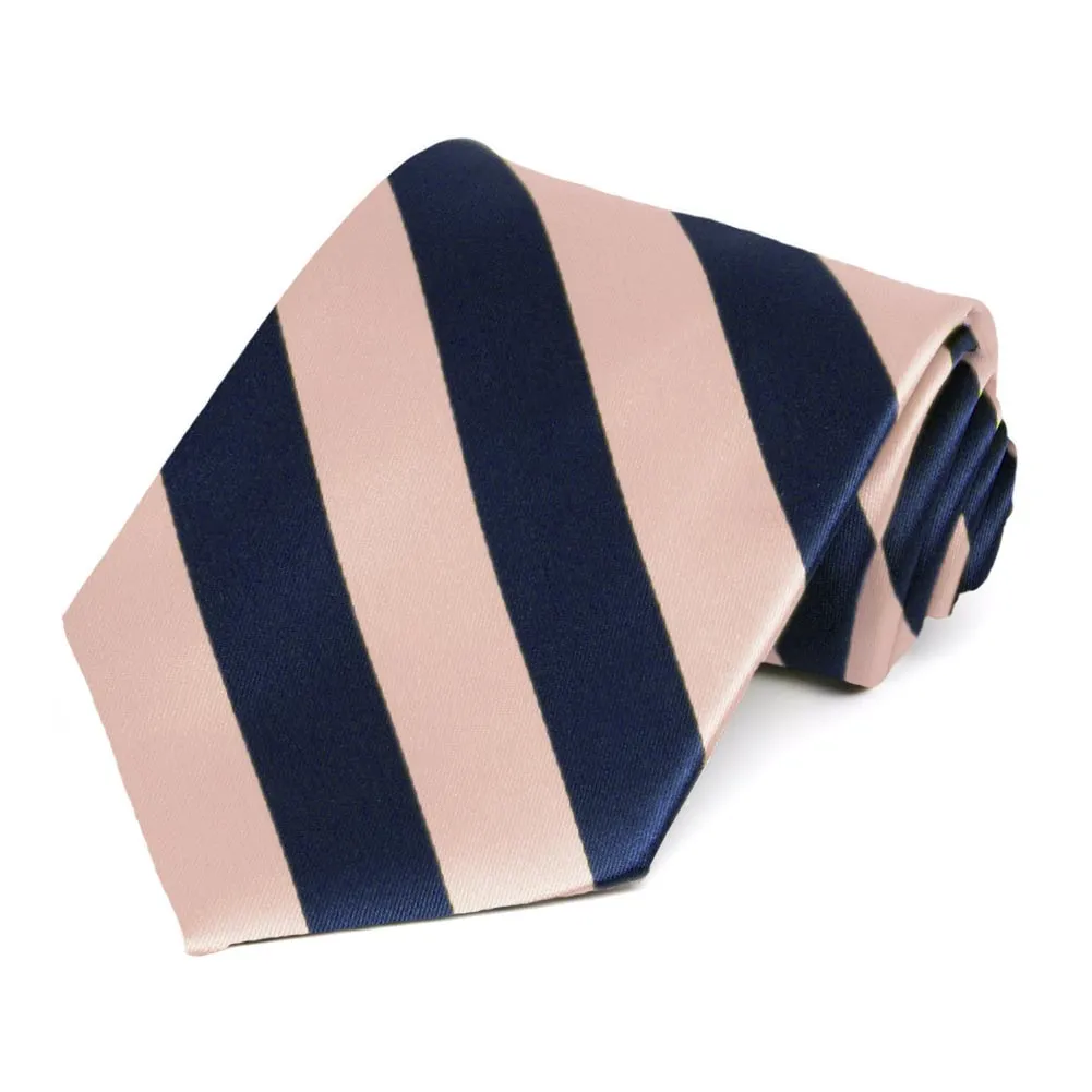 Petal and Navy Blue Extra Long Striped Tie sold by TieMart