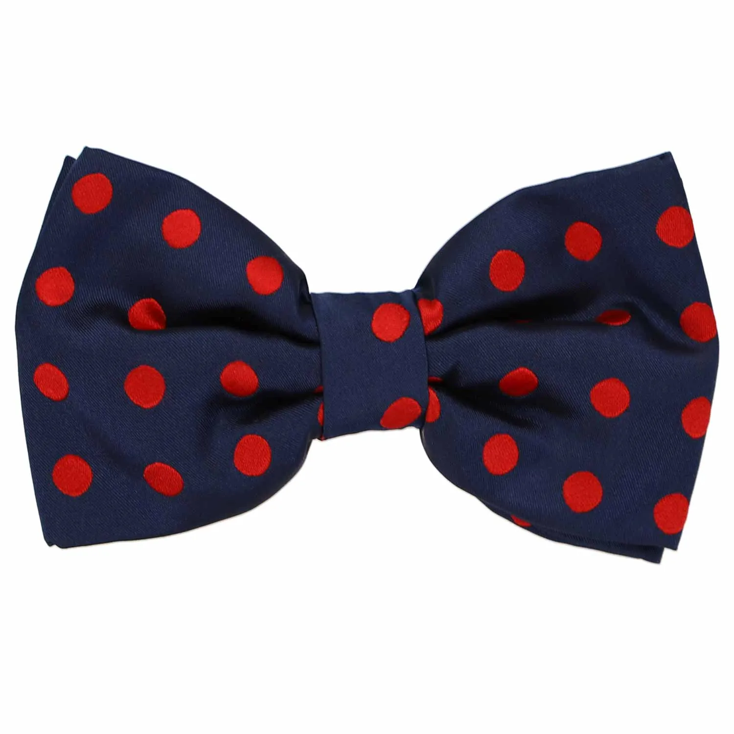 Navy Blue and Red Quincy Polka Dot Bow Tie sold by TieMart
