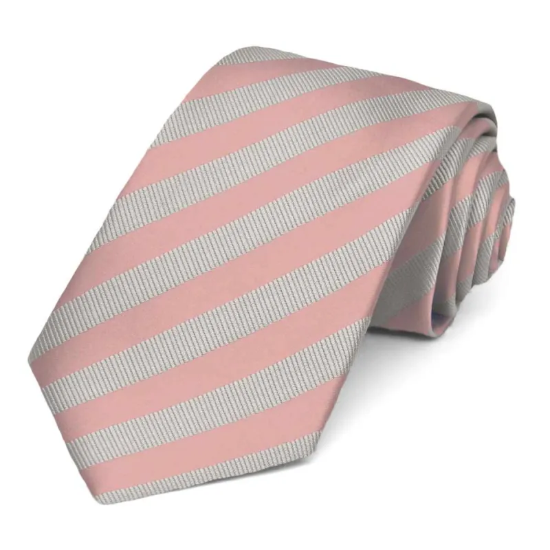 Dusty Pink and Light Gray Formal Striped Tie sold by TieMart