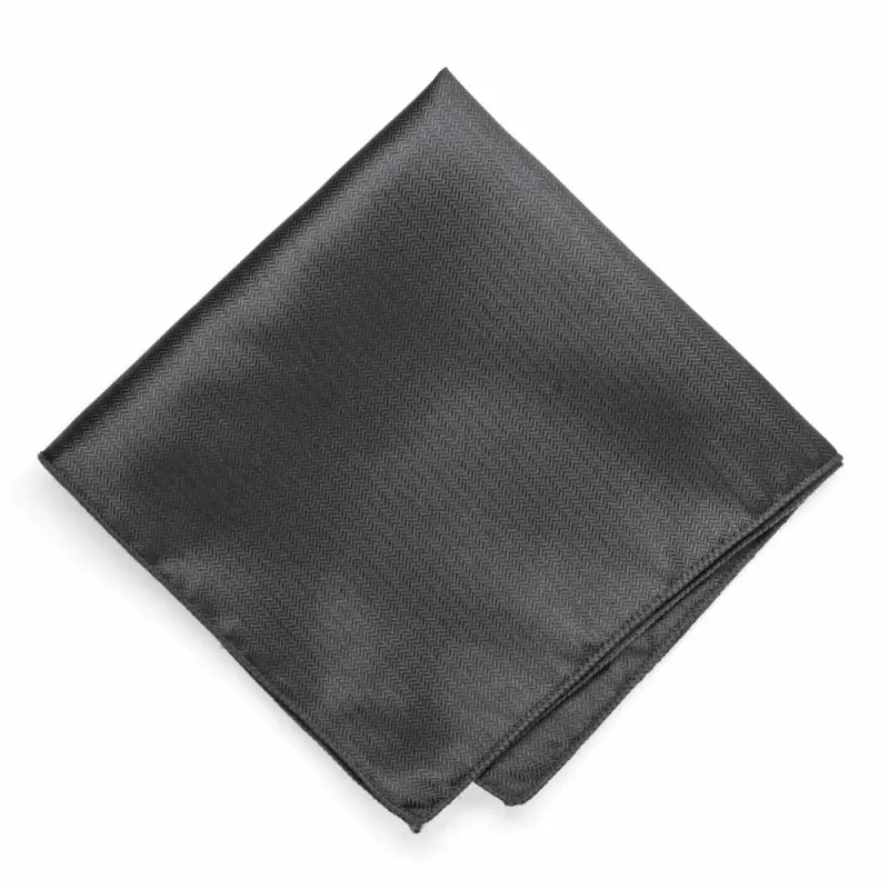 Graphite Gray Herringbone Silk Pocket Square sold by TieMart