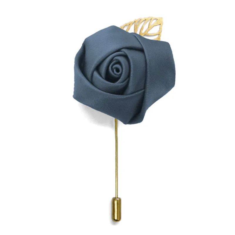 Dusty Blue Premium Flower Lapel Pin sold by TieMart