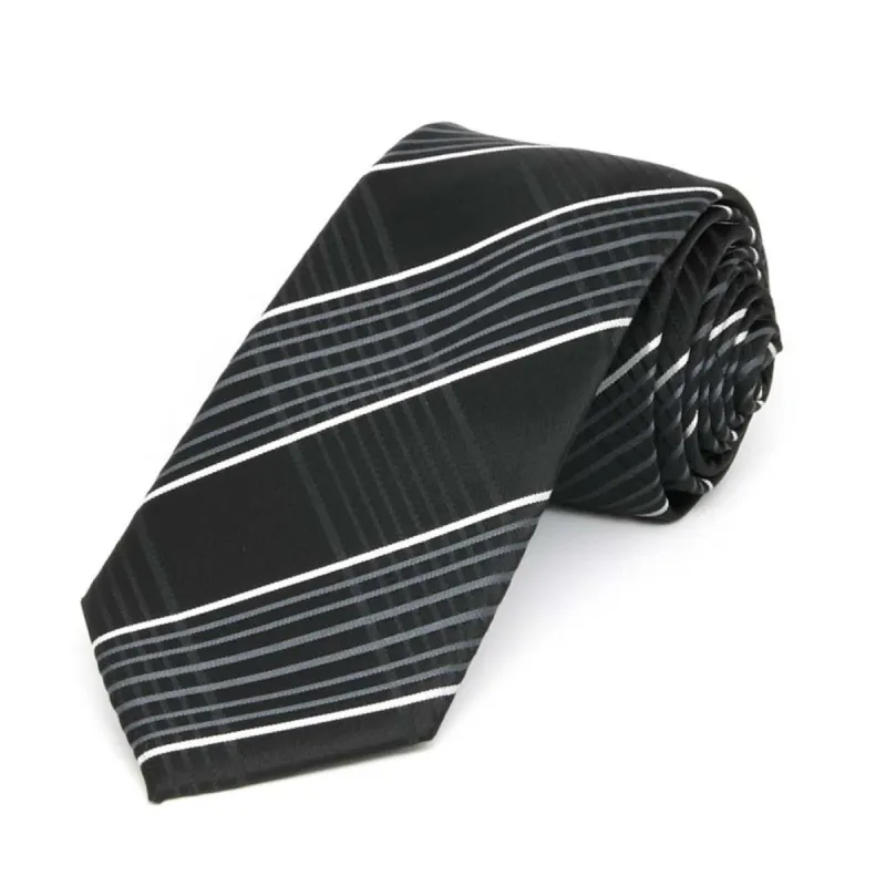 Black Jeffrey Plaid Slim Necktie, 2.5" Width sold by TieMart