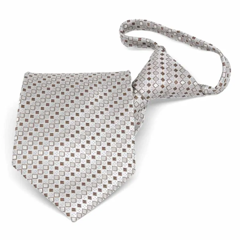 Oatmeal Brown Marie Square Pattern Zipper Tie sold by TieMart
