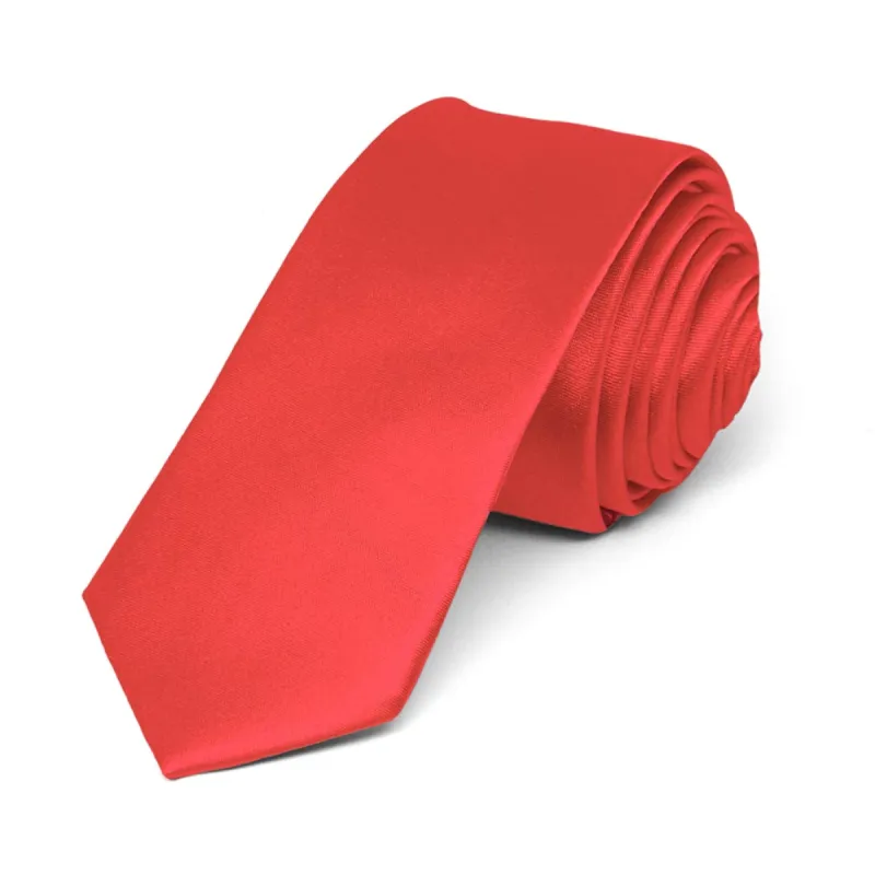 Poppy Red Skinny Solid Color Necktie, 2" Width sold by TieMart