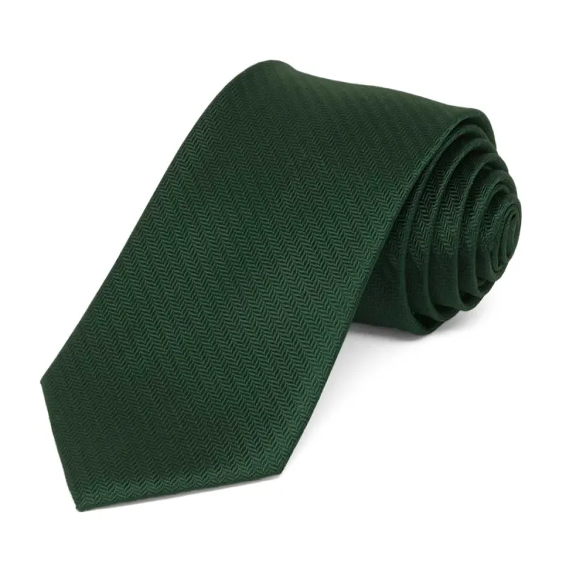 Forest Green Herringbone Silk Slim Necktie, 2.5" Width sold by TieMart