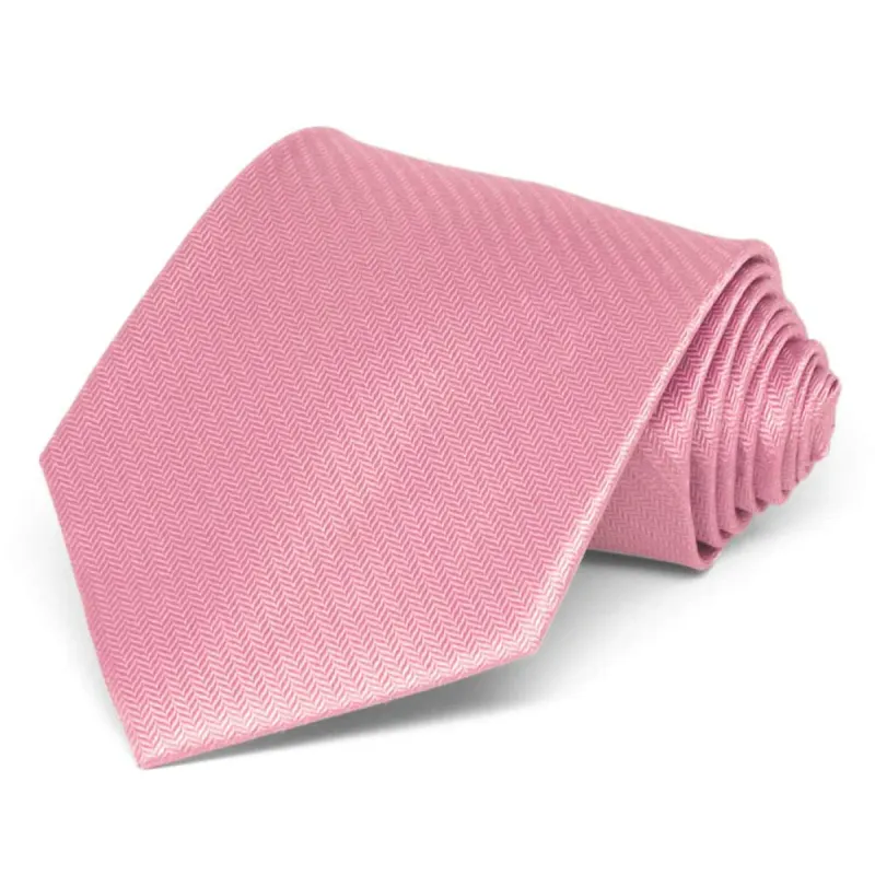 Bubblegum Pink Herringbone Silk Necktie sold by TieMart