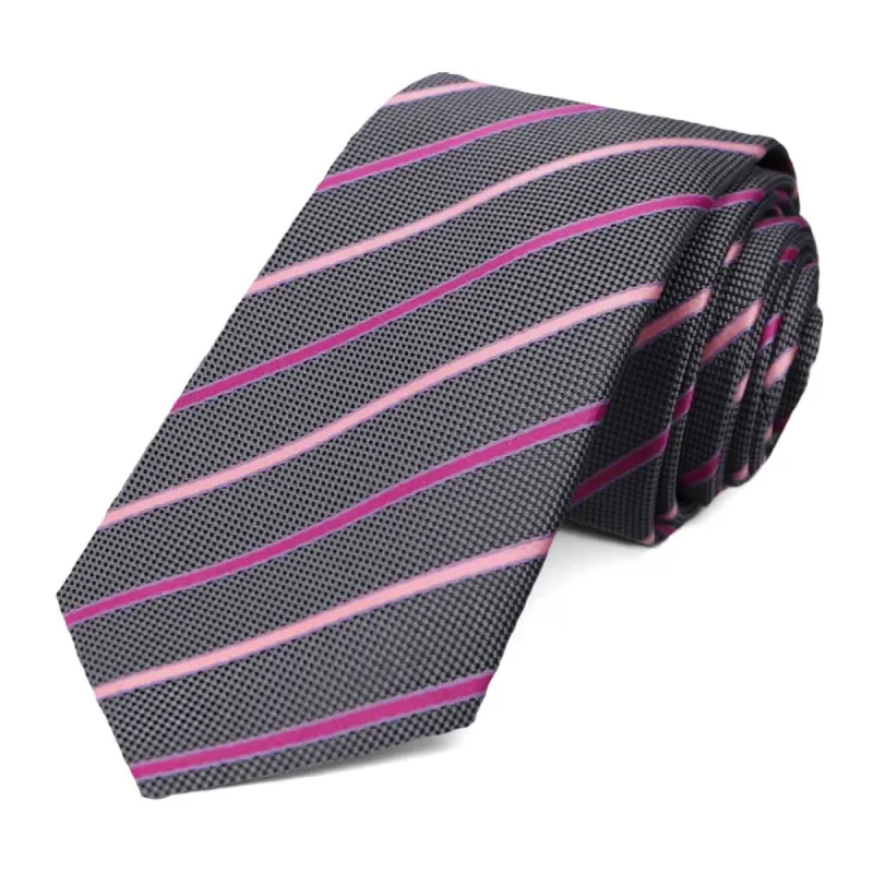 Pink Stanley Striped Slim Necktie sold by TieMart