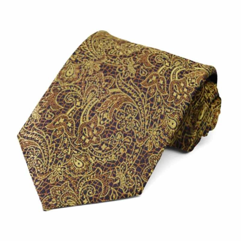 Gold and Brown Galway Floral Necktie sold by TieMart