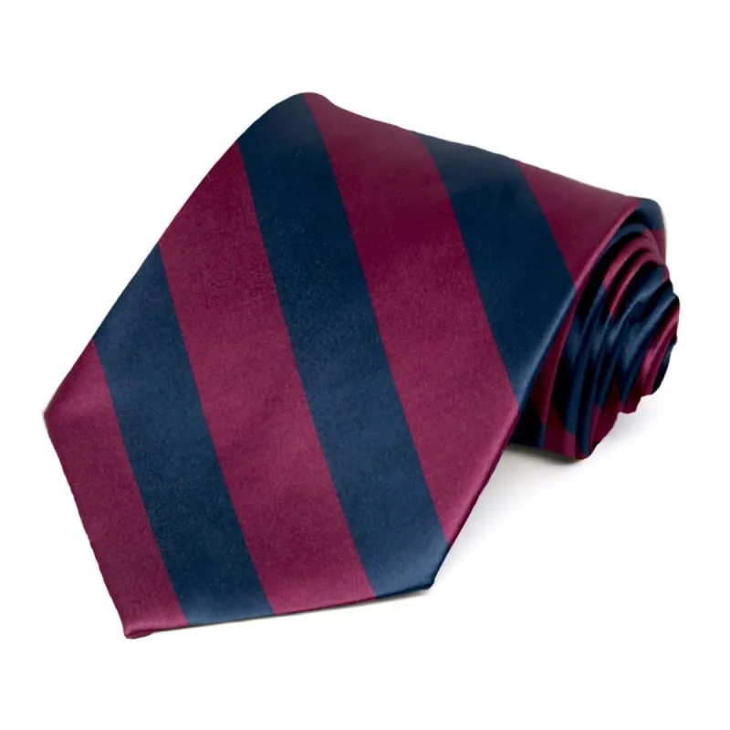 Raspberry and Navy Blue Striped Tie sold by TieMart