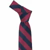 Raspberry and Navy Blue Striped Tie sold by TieMart