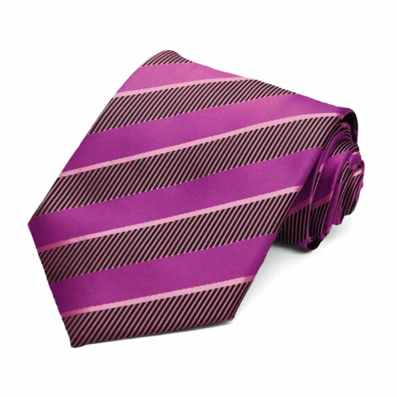 Orchid and Antique Pink Lancer Striped Necktie sold by TieMart