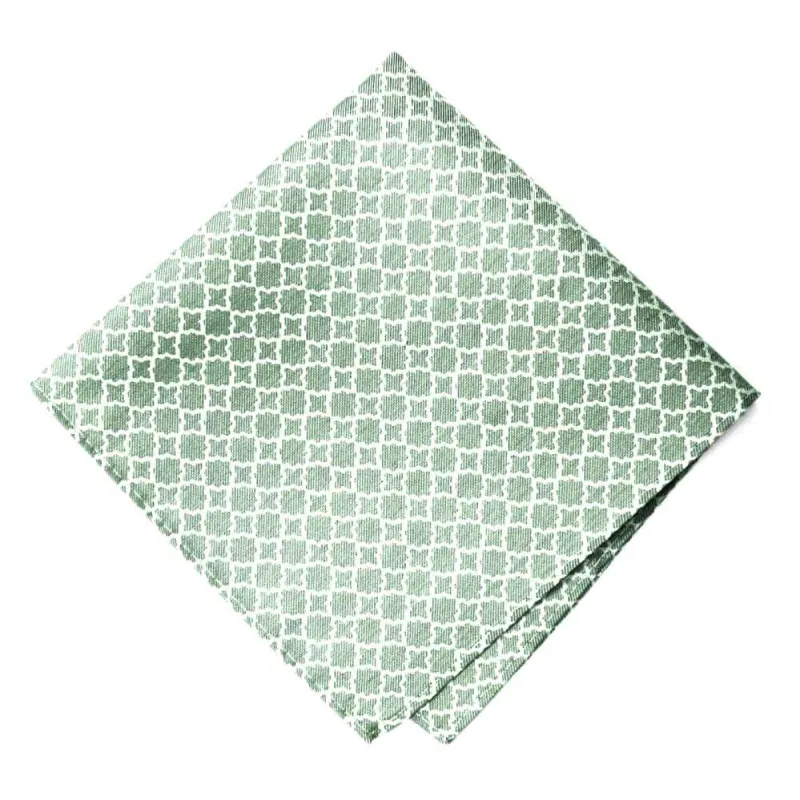 Juniper Green Moroccan Trellis Cotton/Silk Pocket Square sold by TieMart