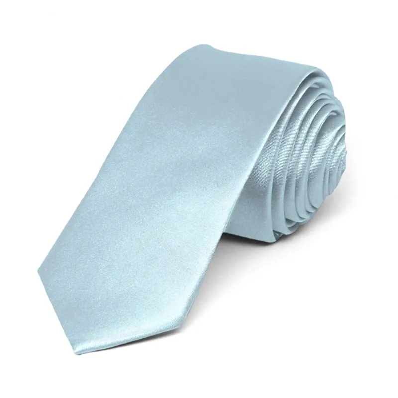 Pale Blue Skinny Solid Color Necktie, 2" Width sold by TieMart