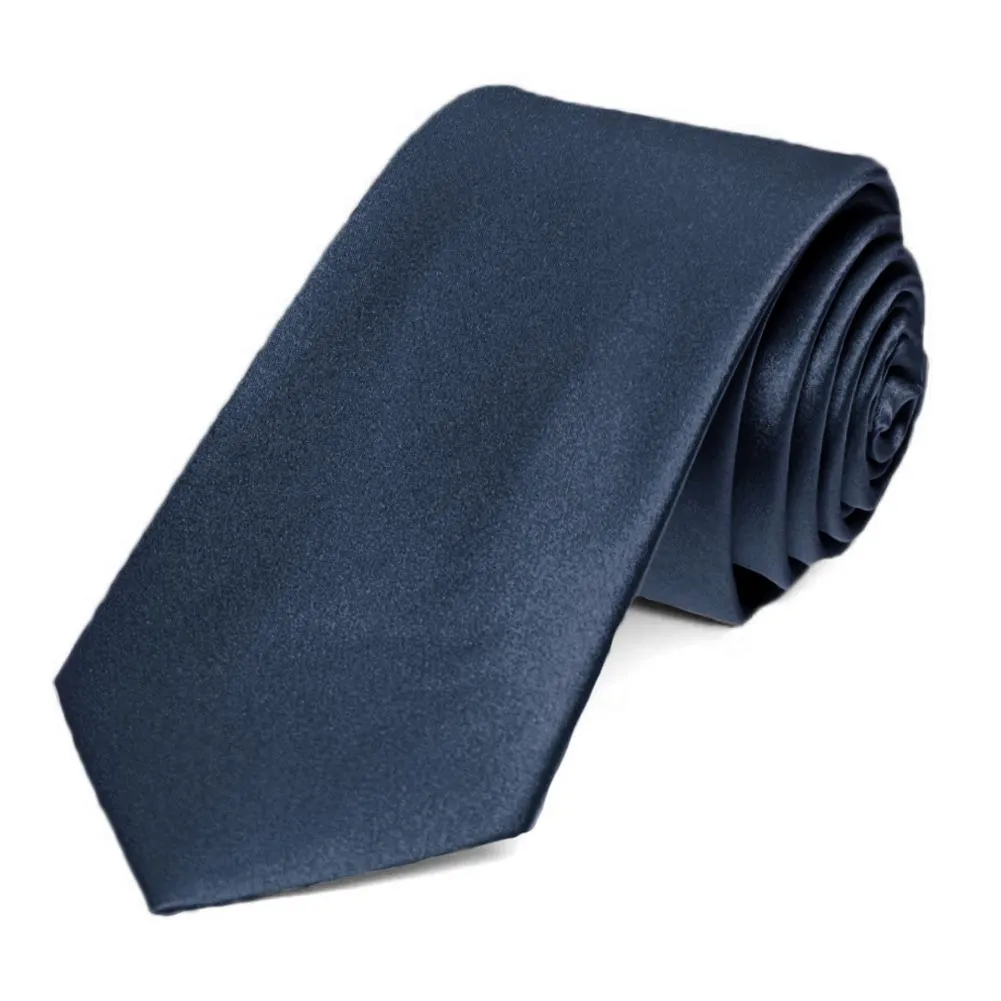 Navy Blue Silk Slim Necktie, 2.5" Width sold by TieMart