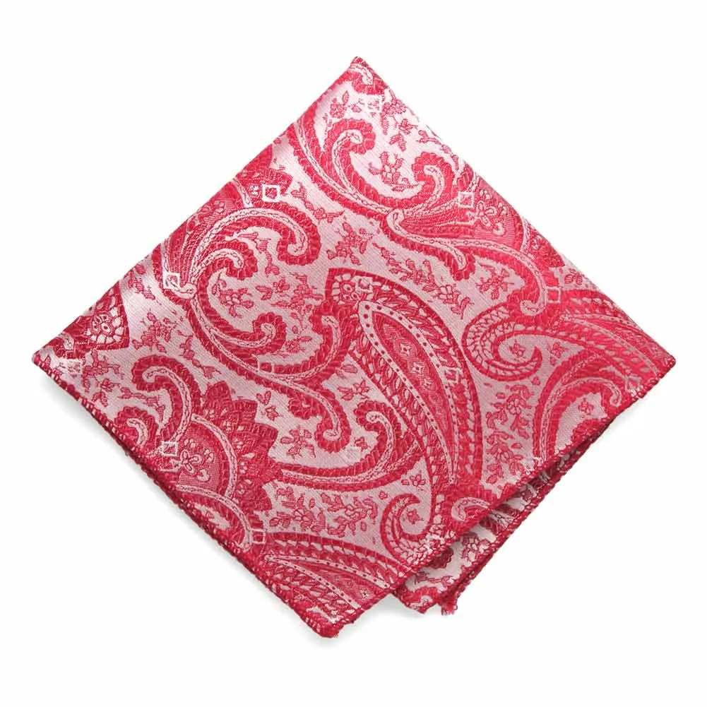 Red Clara Paisley Pocket Square sold by TieMart