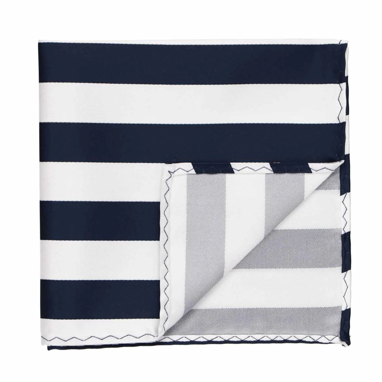 Navy Blue and White Striped Pocket Square sold by TieMart product image thumbnail 2