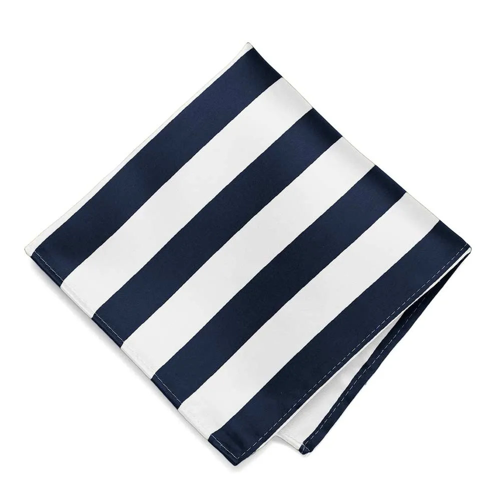 Navy Blue and White Striped Pocket Square sold by TieMart