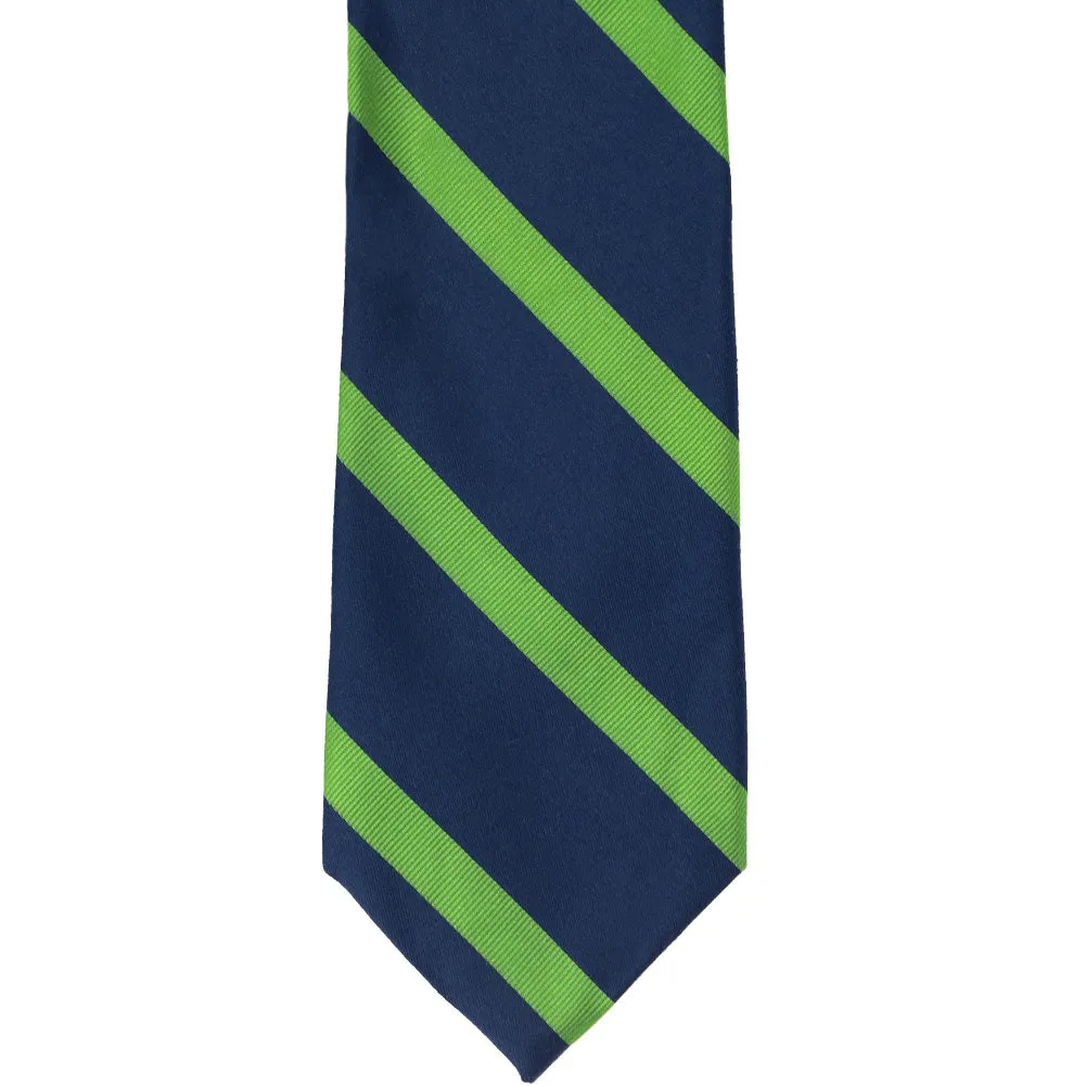 Navy Blue and Grass Green Striped Cotton/Silk Extra Long Necktie sold by TieMart product image thumbnail 2
