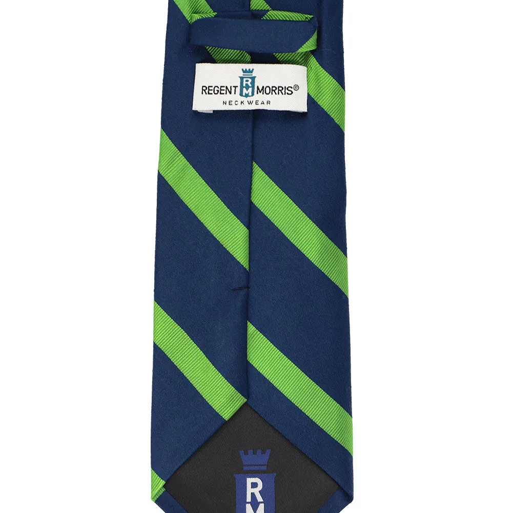 Navy Blue and Grass Green Striped Cotton/Silk Extra Long Necktie sold by TieMart product image thumbnail 3