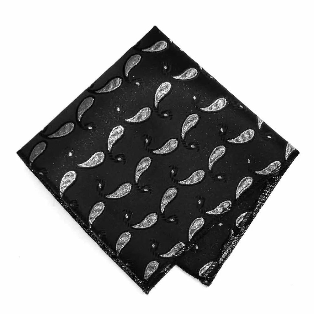 Black and Silver Fairport Paisley Pocket Square sold by TieMart