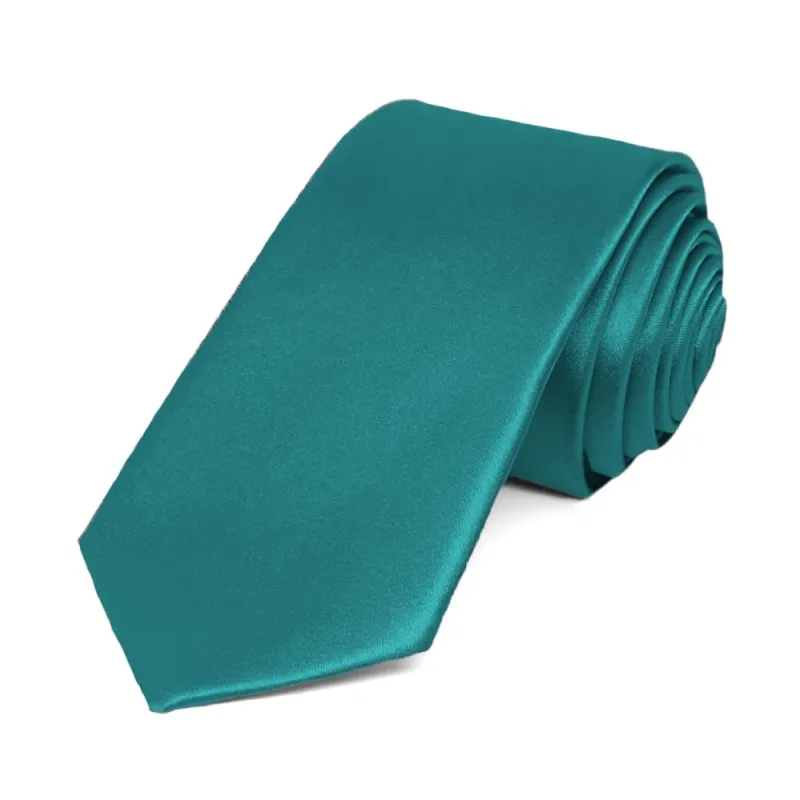Deep Aqua Slim Solid Color Necktie, 2.5" Width sold by TieMart