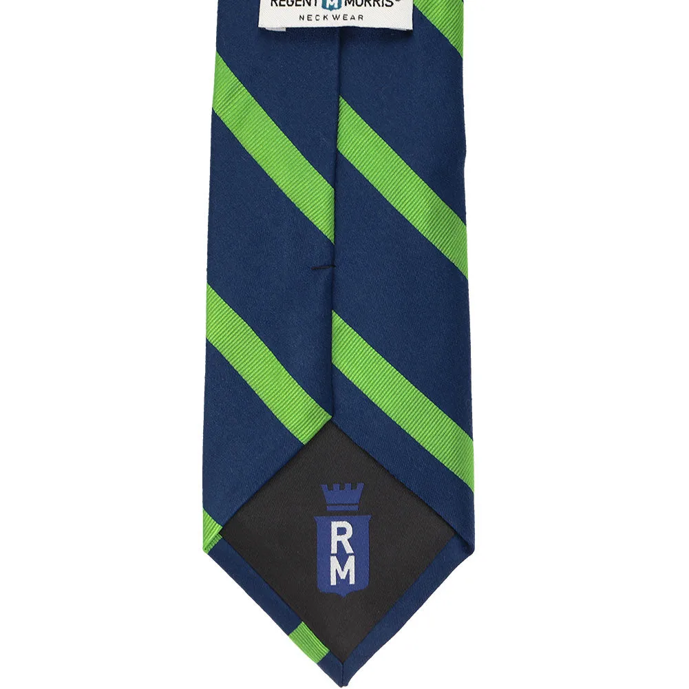 Navy Blue and Grass Green Striped Cotton/Silk Extra Long Necktie sold by TieMart product image thumbnail 4