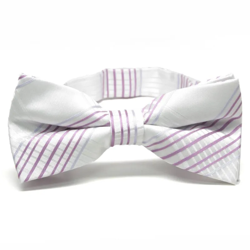 White Jeffrey Plaid Band Collar Bow Tie sold by TieMart