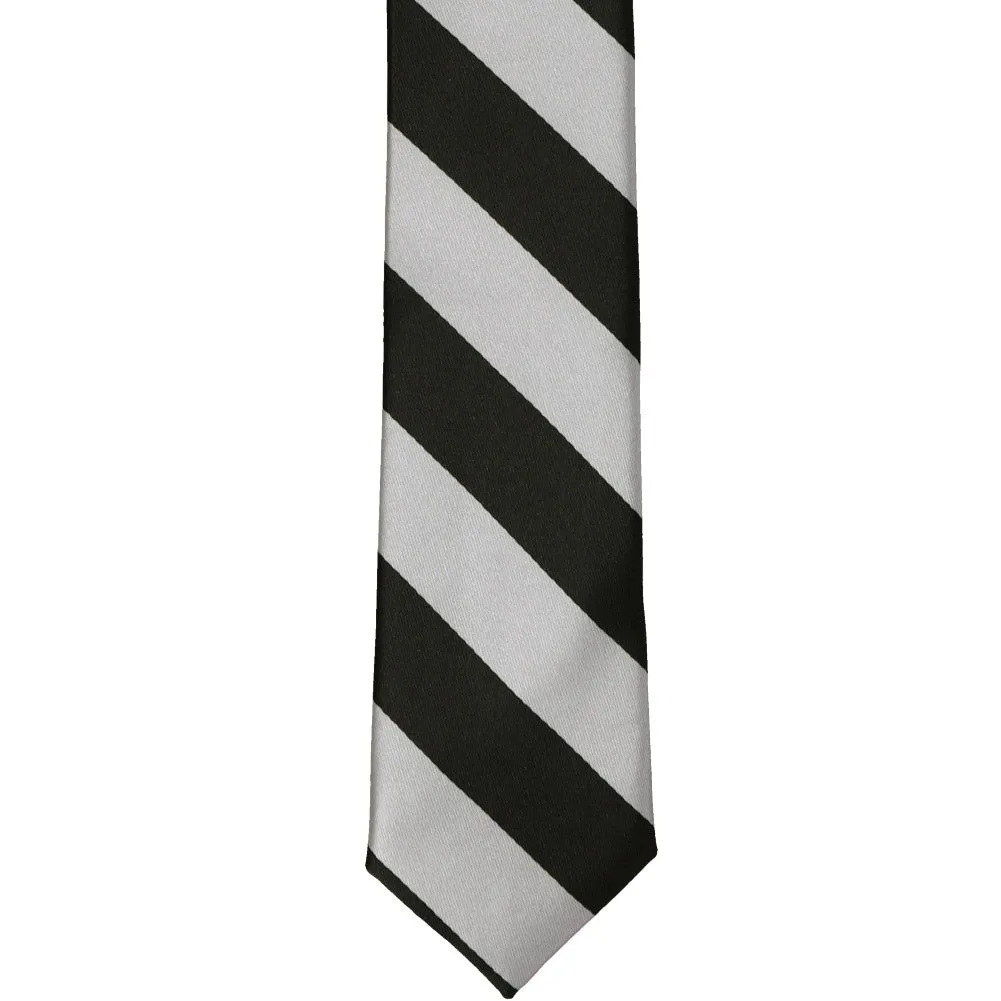 Black and Silver Striped Skinny Tie, 2" Width sold by TieMart product image thumbnail 2