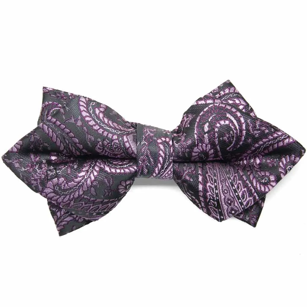 Eggplant Purple Clara Paisley Diamond Tip Bow Tie sold by TieMart