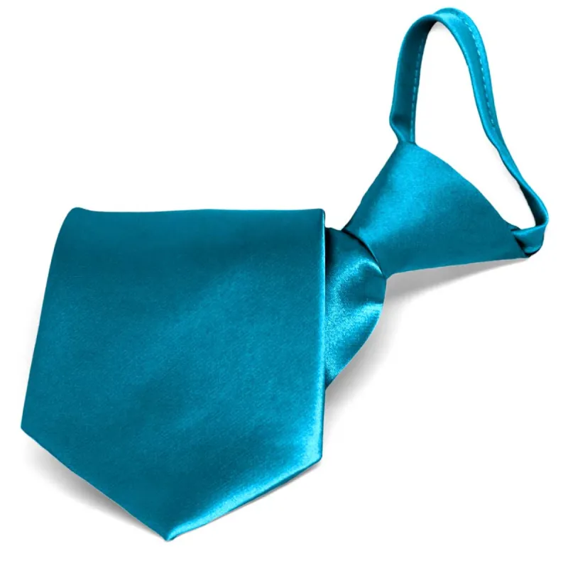 Caribbean Blue Solid Color Zipper Tie sold by TieMart