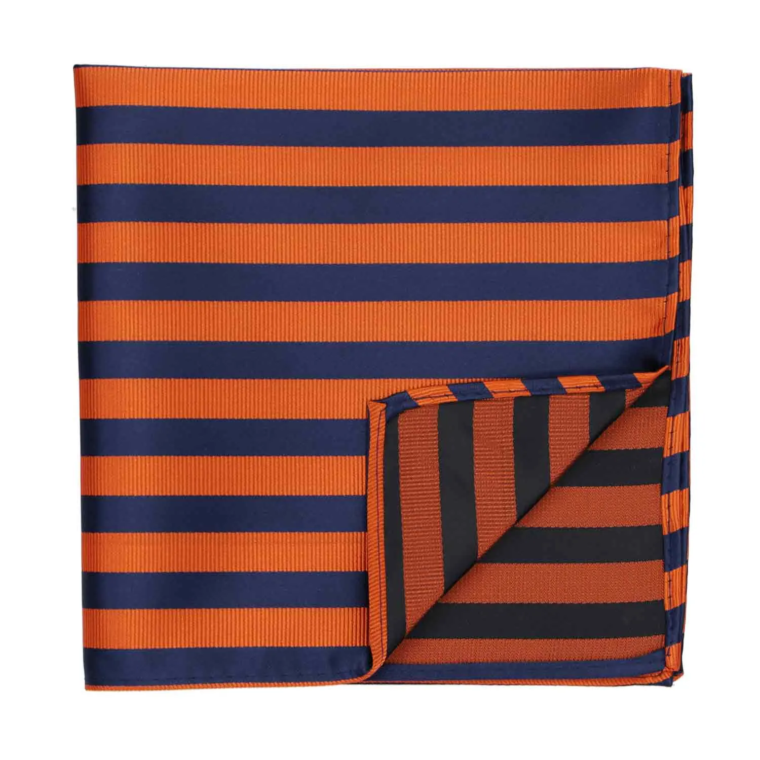 Navy Blue and Orange Formal Striped Pocket Square sold by TieMart product image thumbnail 2