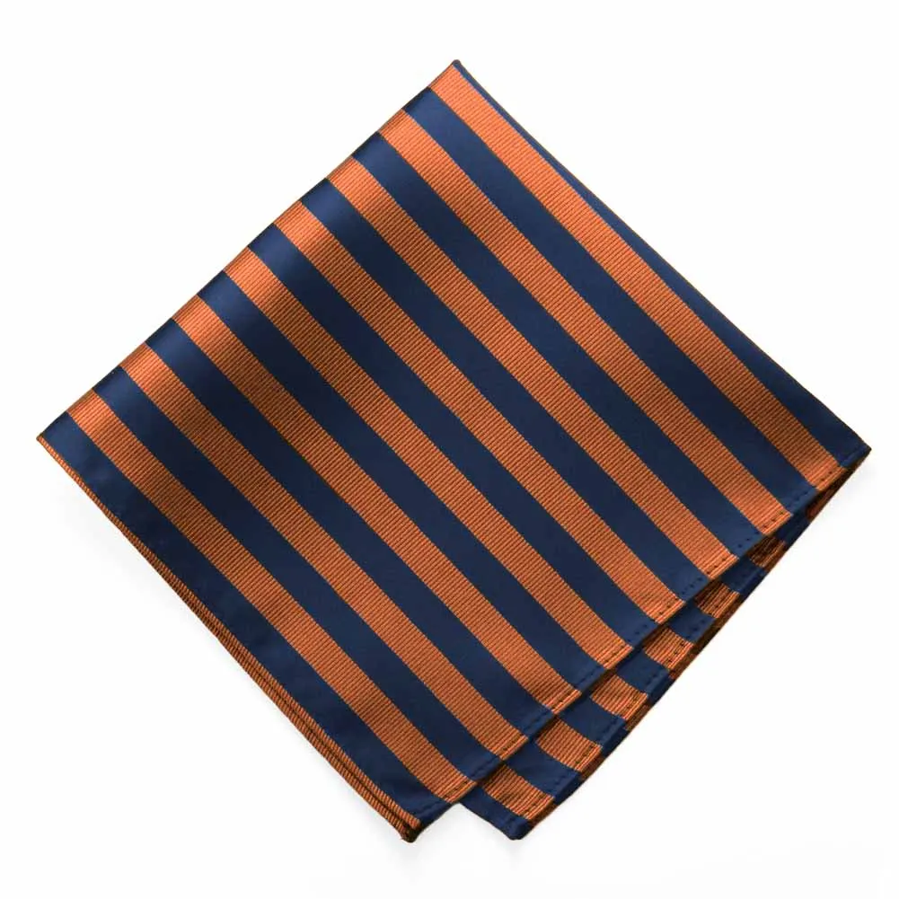Navy Blue and Orange Formal Striped Pocket Square sold by TieMart