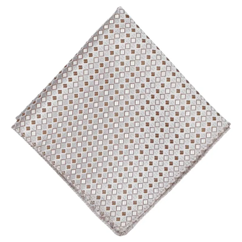 Oatmeal Brown Marie Square Pattern Pocket Square sold by TieMart