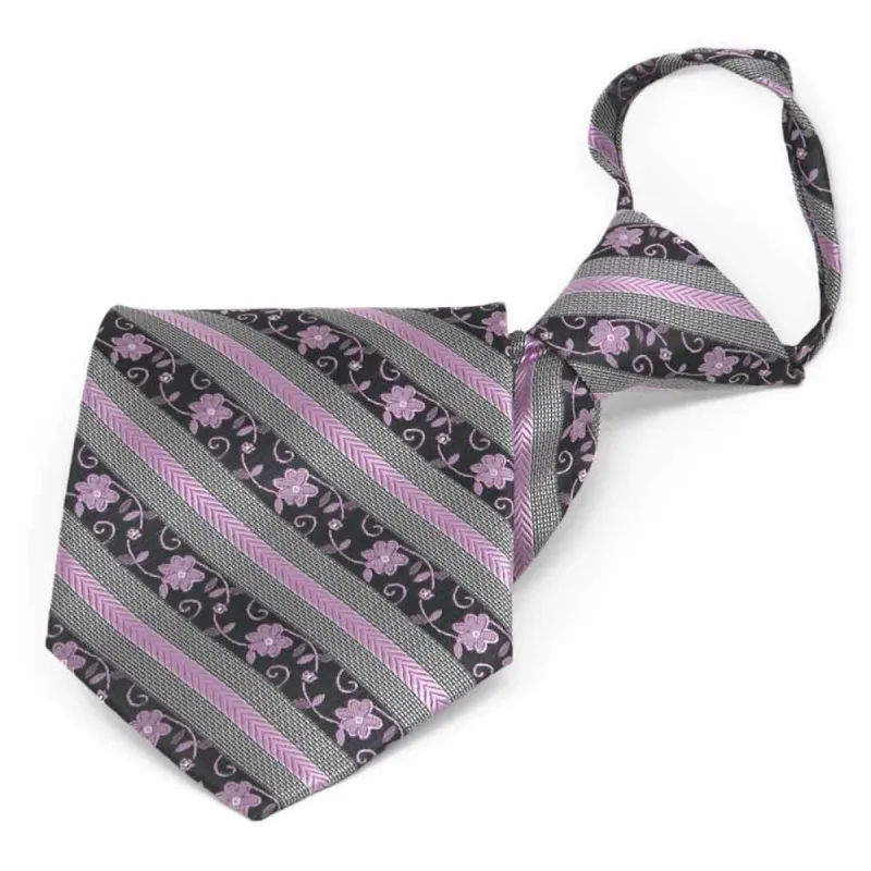 English Lavender Anna Floral Striped Zipper Tie sold by TieMart