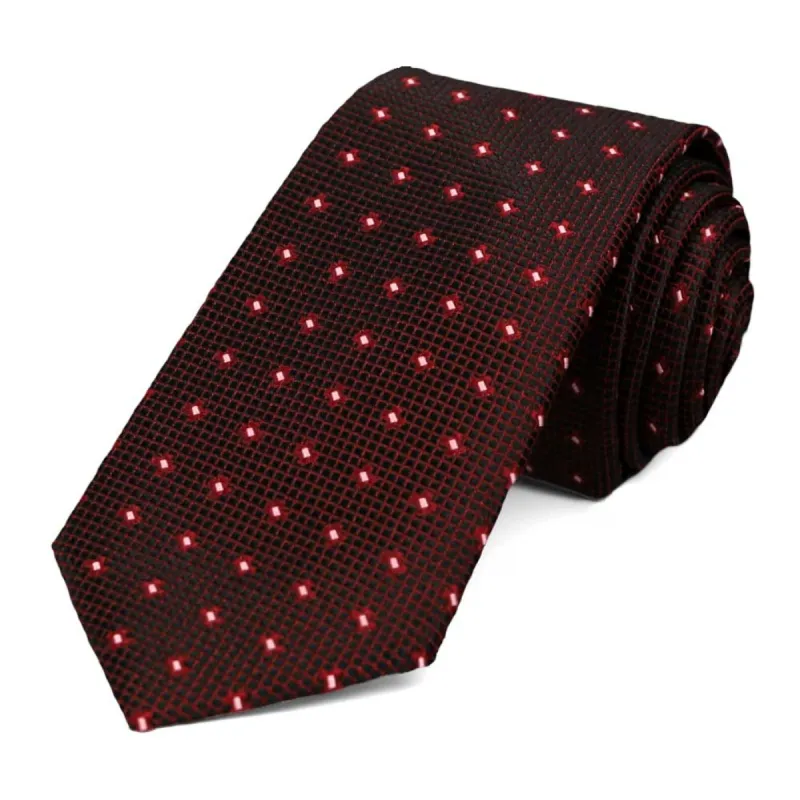 Dark Red Hoffner Dotted Slim Necktie sold by TieMart